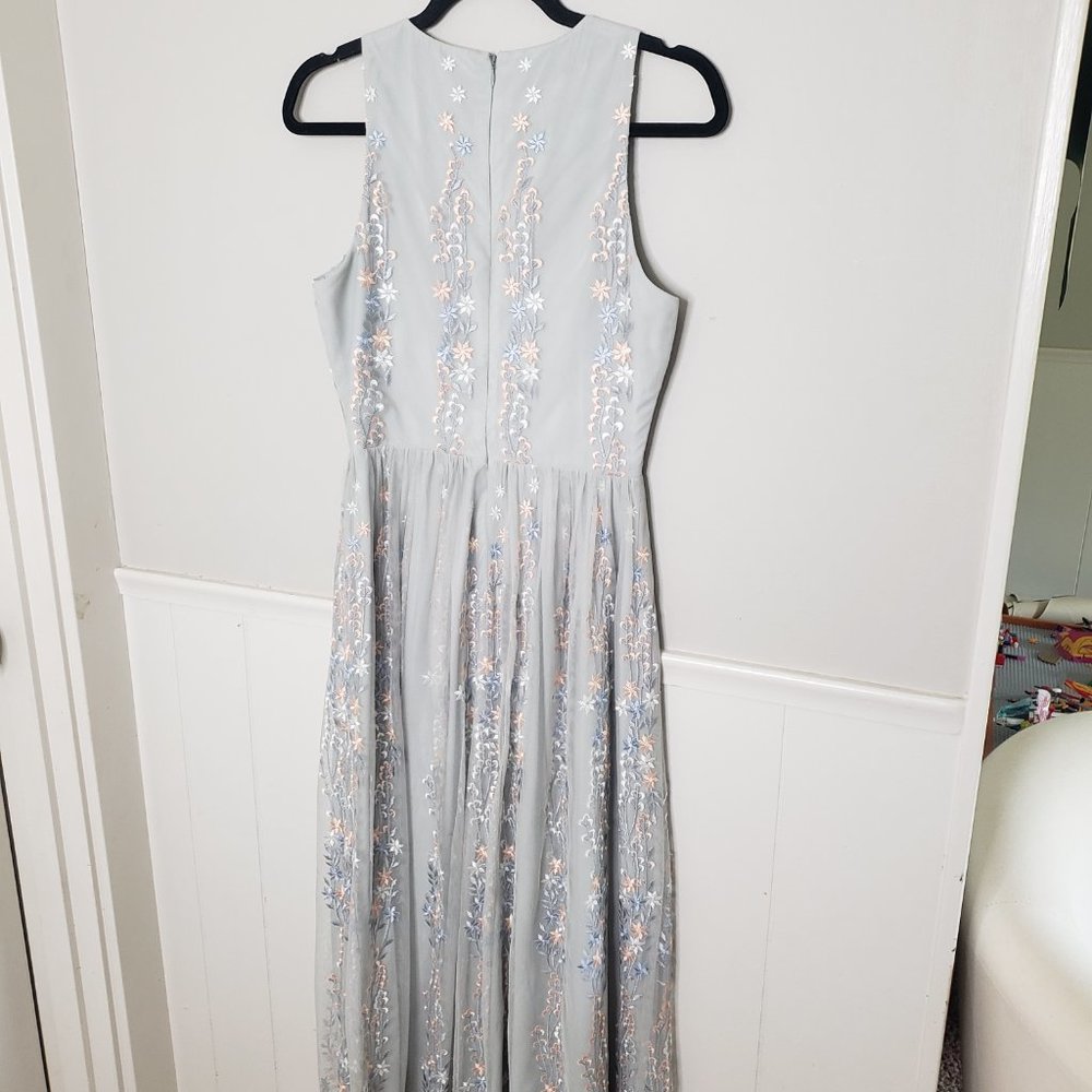 BHLDN Parsons Dress Light Gray/Silver Dress with Floral Embroidery - Picture 8 of 11